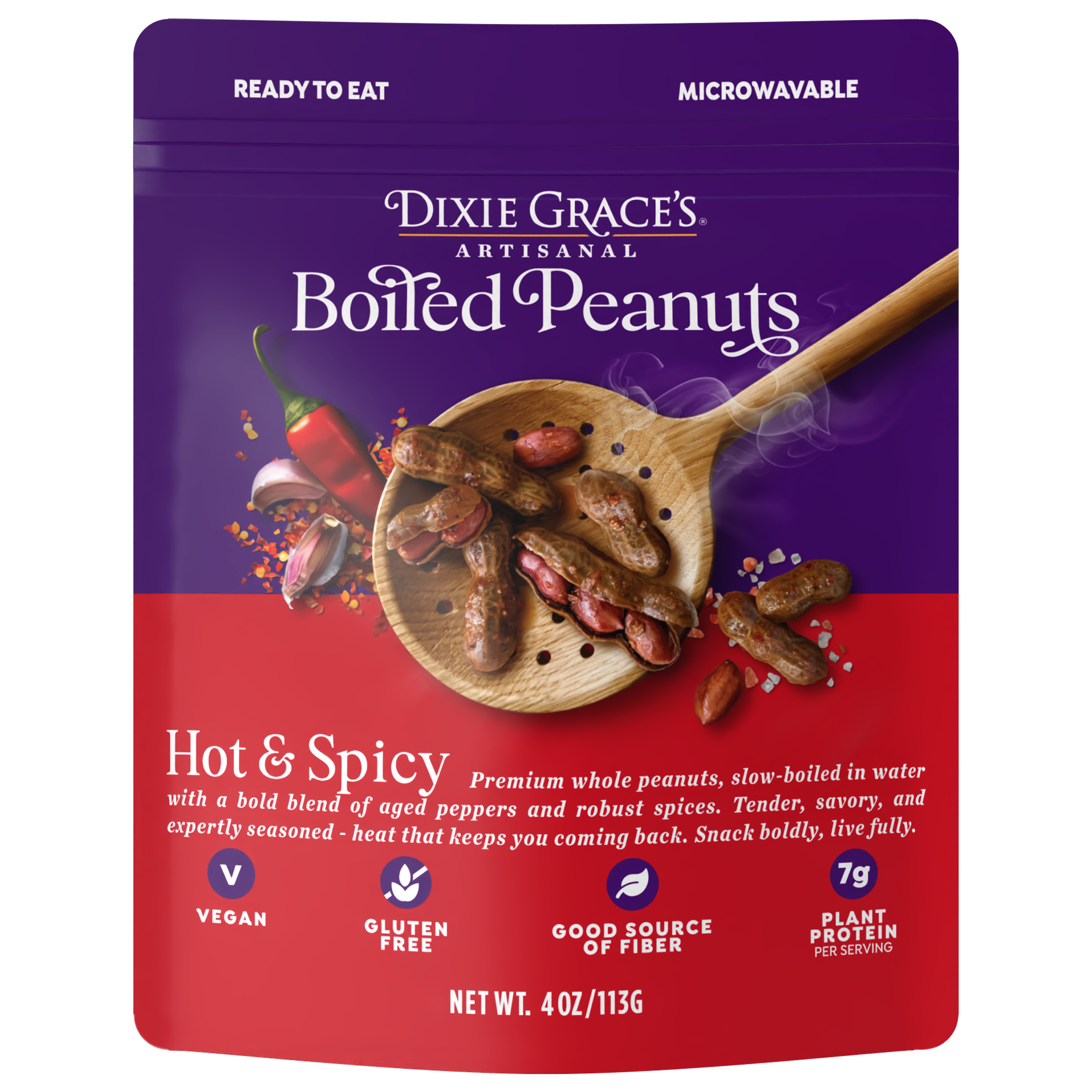 Dixie Grace's Hot & Spicy Boiled Peanuts pouch, front