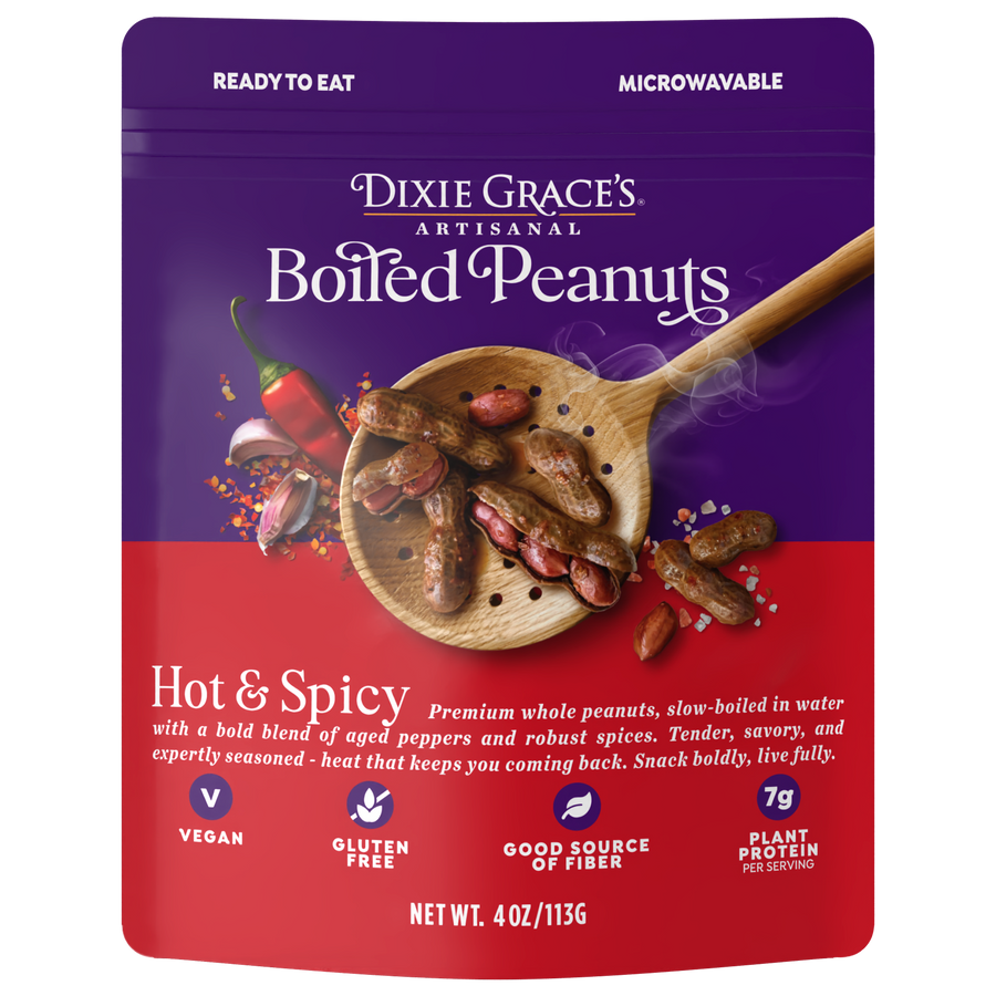 Dixie Grace's Hot & Spicy Boiled Peanuts pouch, front